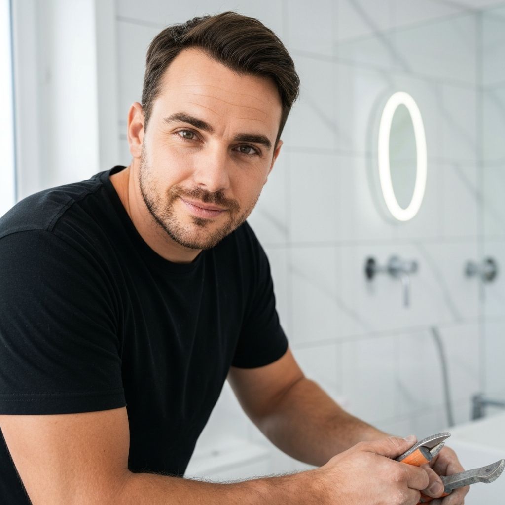 Wykwalifikowany fachowiec podczas pracy przy remoncie łazienki